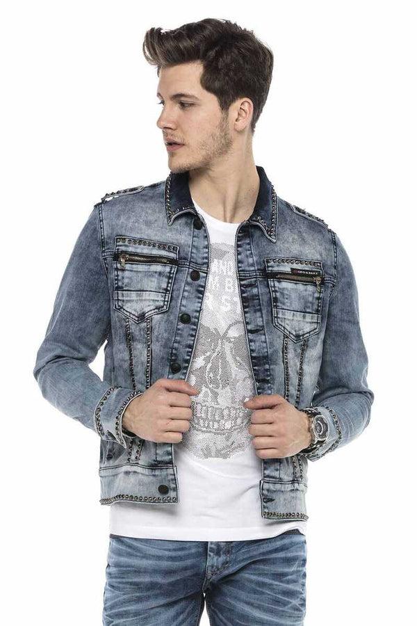 Cipo & Baxx CJ250 Street Style Metal Studded Slim Fit Denim Jacket BLUE