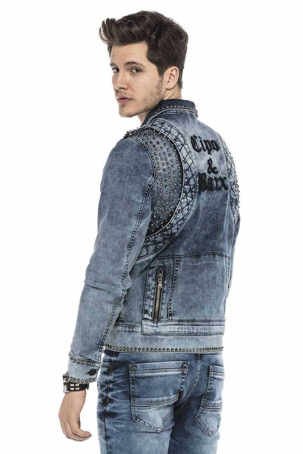 Cipo & Baxx CJ250 Street Style Metal Studded Slim Fit Denim Jacket BLUE