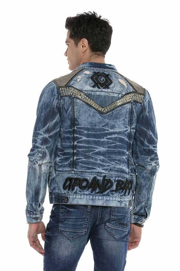 Cipo & Baxx CJ264 Vintage Washed Embroidered Denim Jacket BLUE