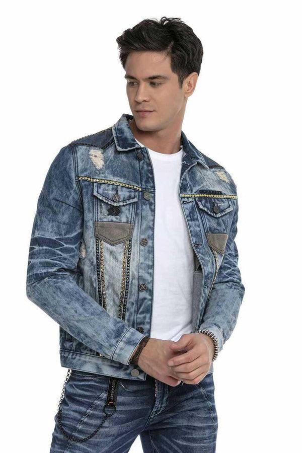 Cipo & Baxx CJ264 Vintage Washed Embroidered Denim Jacket BLUE