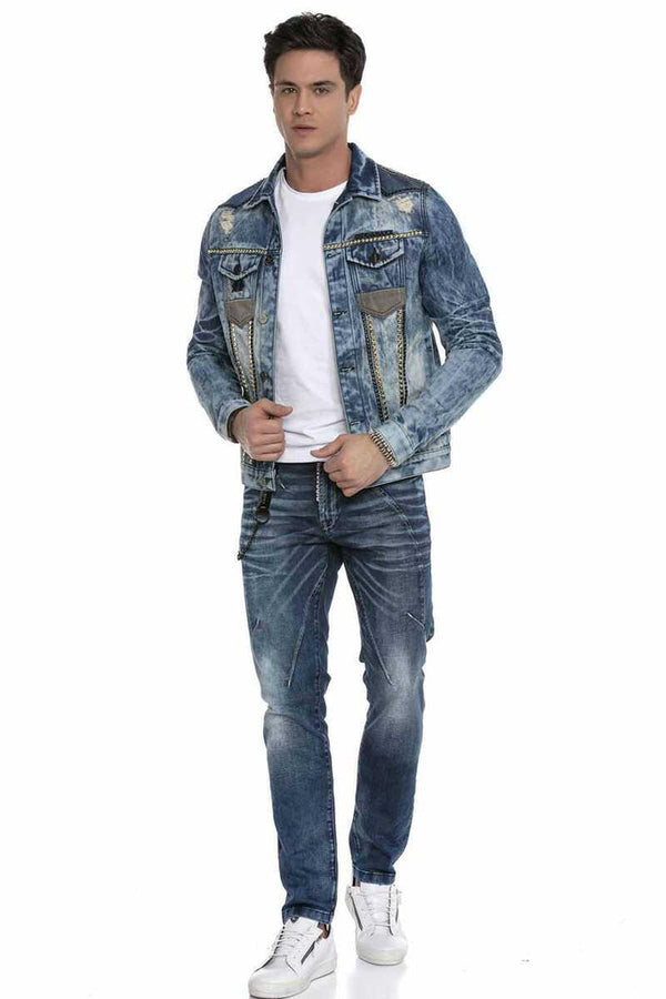Cipo & Baxx CJ264 Vintage Washed Embroidered Denim Jacket BLUE