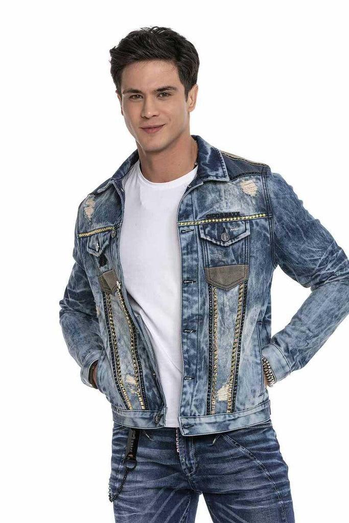 cipo & baxx CJ264 Vintage Washed Embroidered Denim Jacket BLUE
