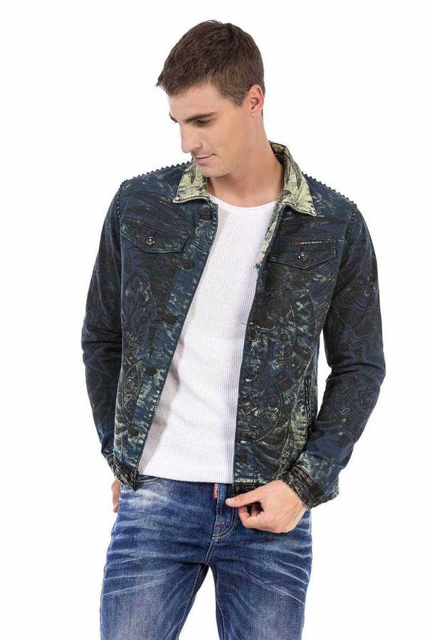 Cipo & Baxx CJ272 Dark Printed Men's Denim Jacket BLUE