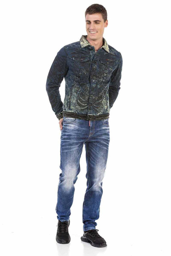 Cipo & Baxx CJ272 Dark Printed Men's Denim Jacket BLUE
