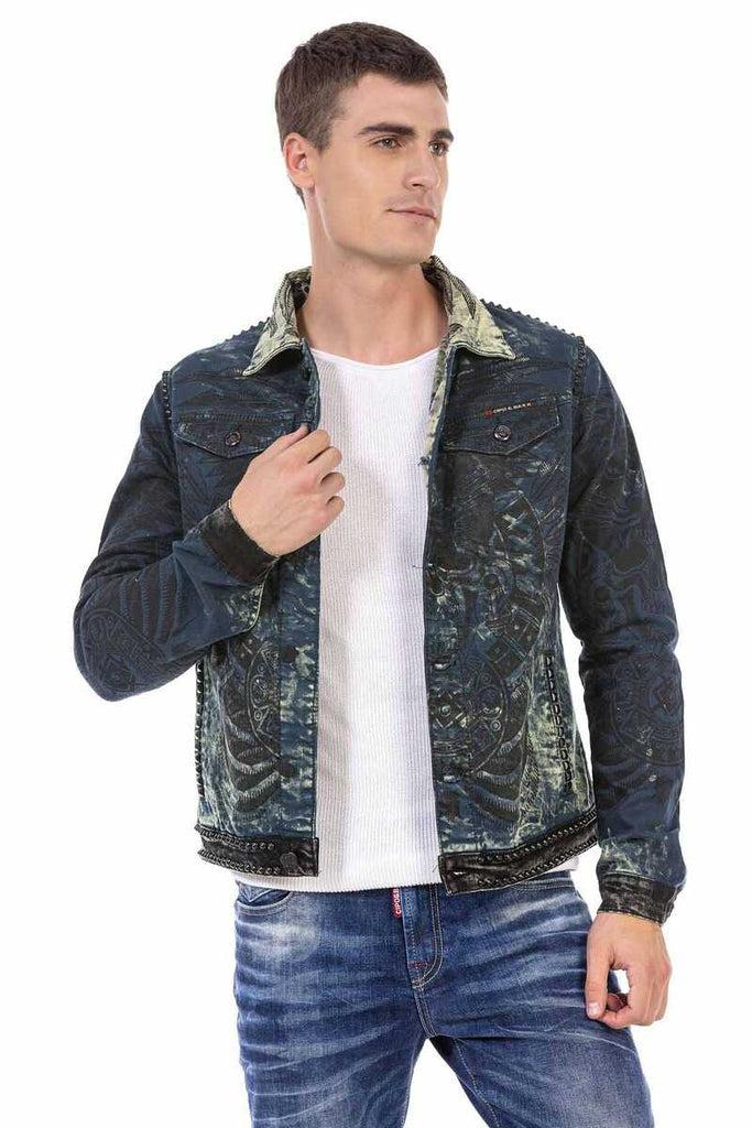 cipo & baxx CJ272 Dark Printed Men's Denim Jacket BLUE