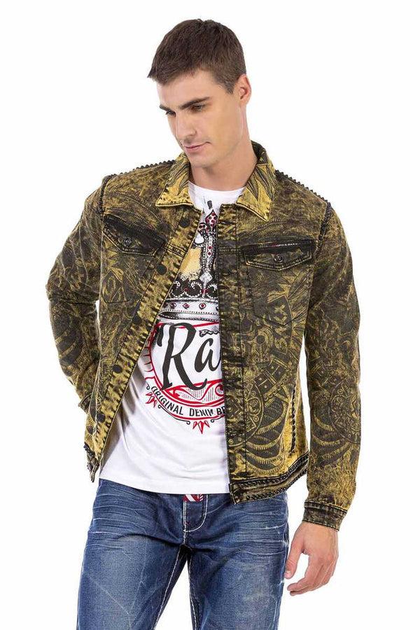 Cipo & Baxx CJ273 Washed Print Men's Denim Jacket YELLOW