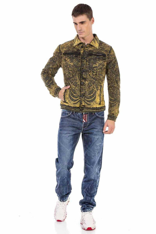 Cipo & Baxx CJ273 Washed Print Men's Denim Jacket YELLOW