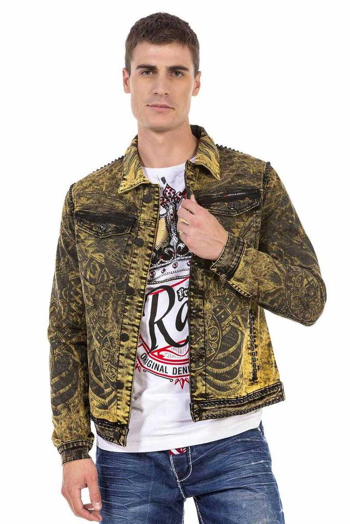 cipo & baxx CJ273 Washed Print Men's Denim Jacket YELLOW