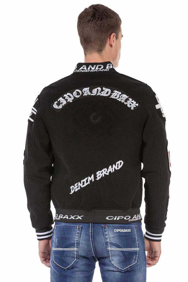 Cipo & Baxx CJ274 Embroidered Stamp College Men's Coat BLACK