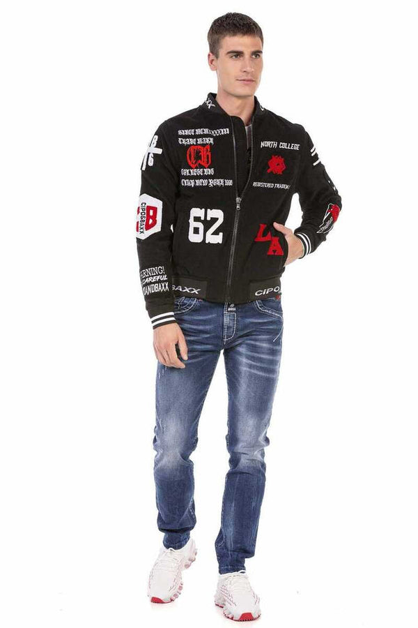 Cipo & Baxx CJ274 Embroidered Stamp College Men's Coat BLACK