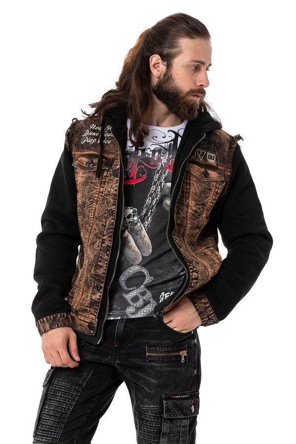 Cipo & Baxx CJ287 Vintage Combed Cotton Denim Biker Style Jacket BROWN