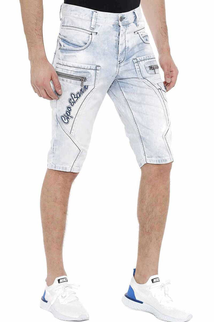 cipo & baxx CK 131 Piece Stitched Denim Capri with Side Pockets ICEBLUE