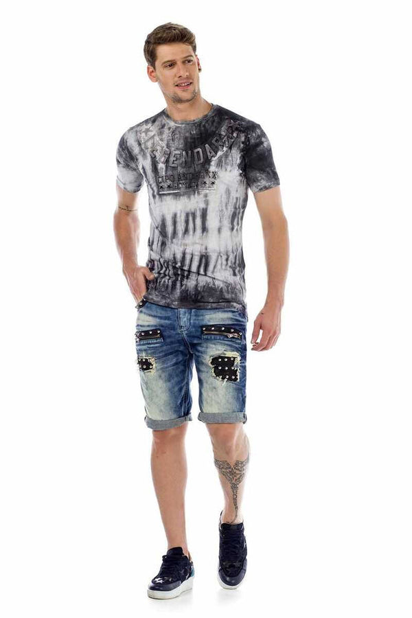 Cipo & Baxx CK181 Metal Embroidered Ripped Patch Denim Capri Shorts BLUE