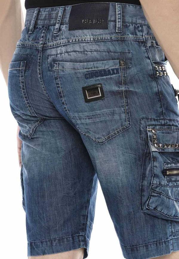 Cipo & Baxx CK203 Comfortable Cut Denim Capri With Cargo Pocket And Zipper BLUE