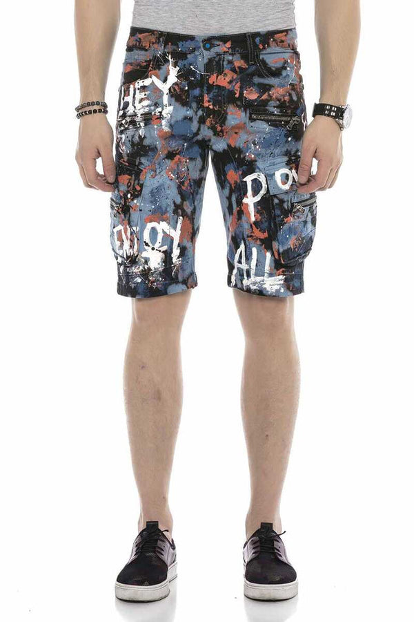 Cipo & Baxx CK204 All Hand Painted Men's Denim Capri Shorts BLUE