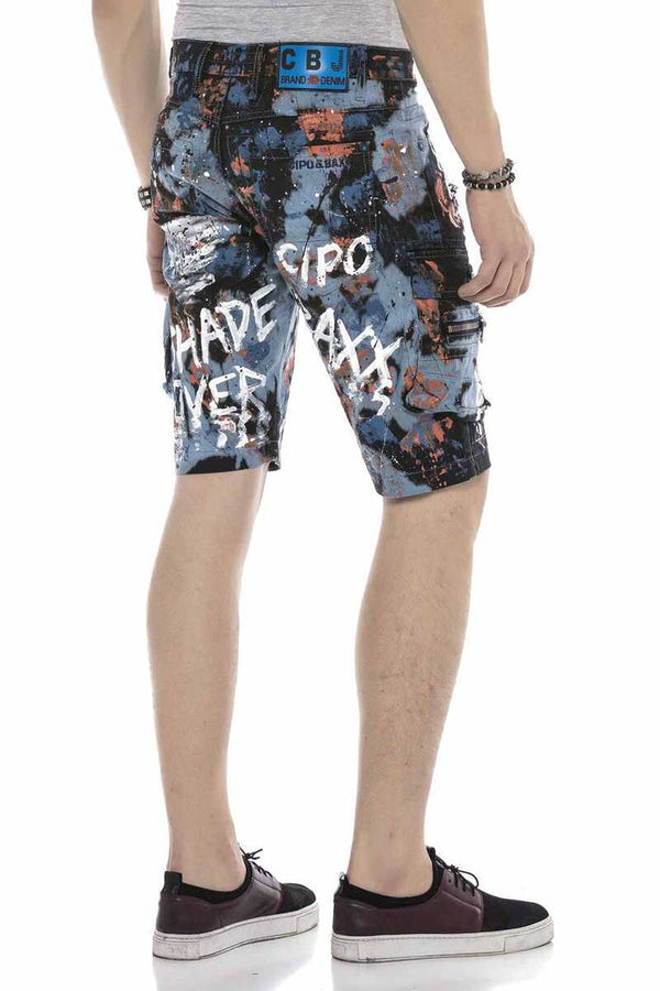 Cipo & Baxx CK204 All Hand Painted Men's Denim Capri Shorts BLUE