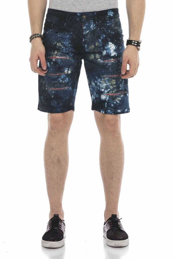 Cipo & Baxx CK205 Pied Hidden Ripped Denim Capri Shorts DARKBLUE