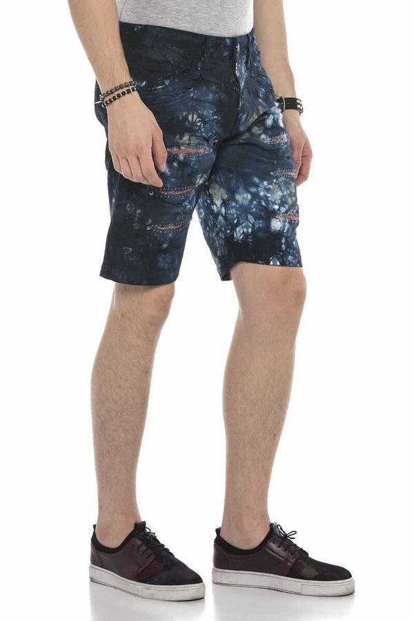Cipo & Baxx CK205 Pied Hidden Ripped Denim Capri Shorts DARKBLUE
