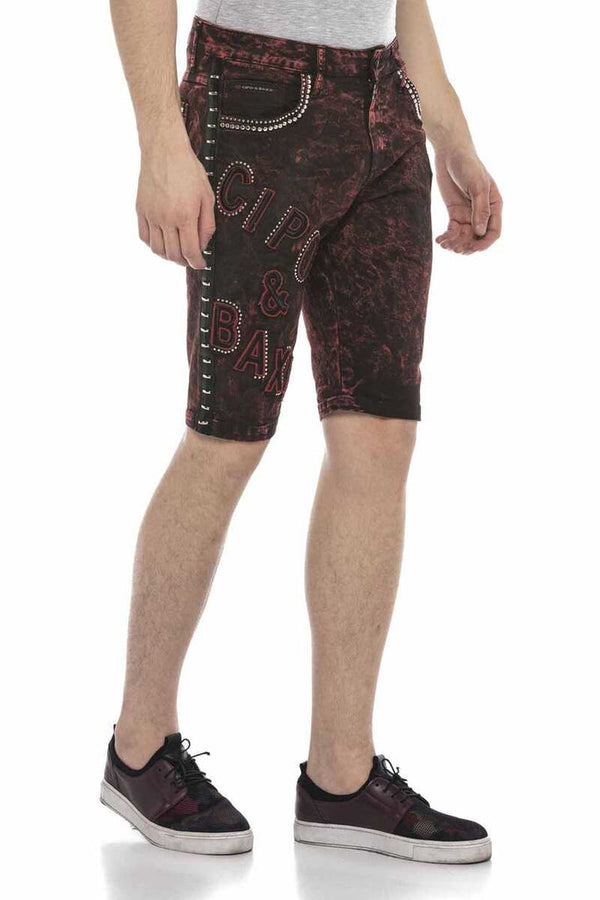 Cipo & Baxx CK207 Pied Shiny Metallic Denim Shorts BURGUNDY