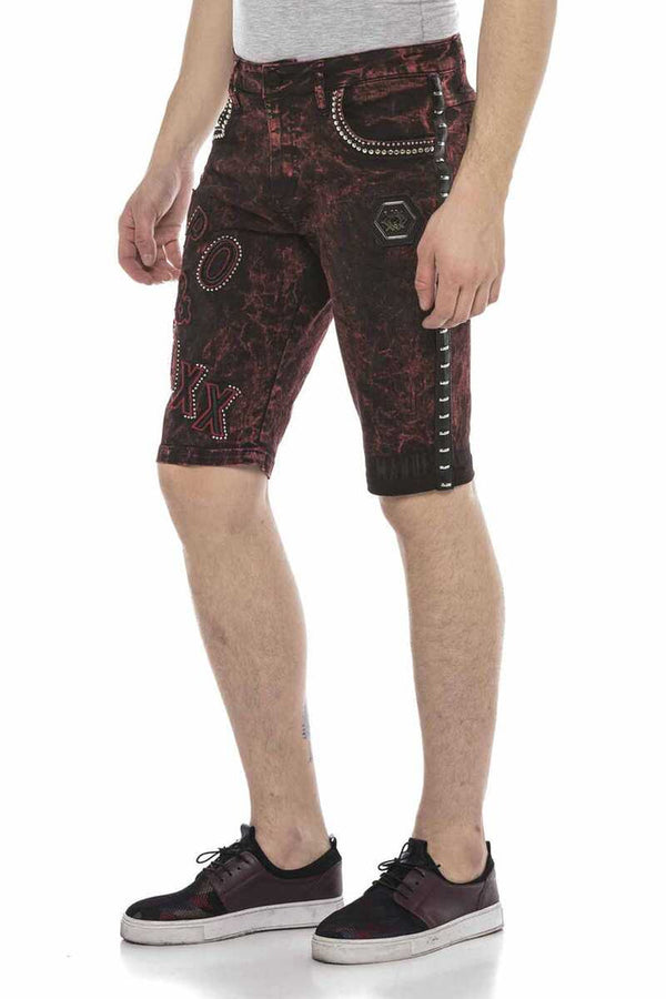 Cipo & Baxx CK207 Pied Shiny Metallic Denim Shorts BURGUNDY