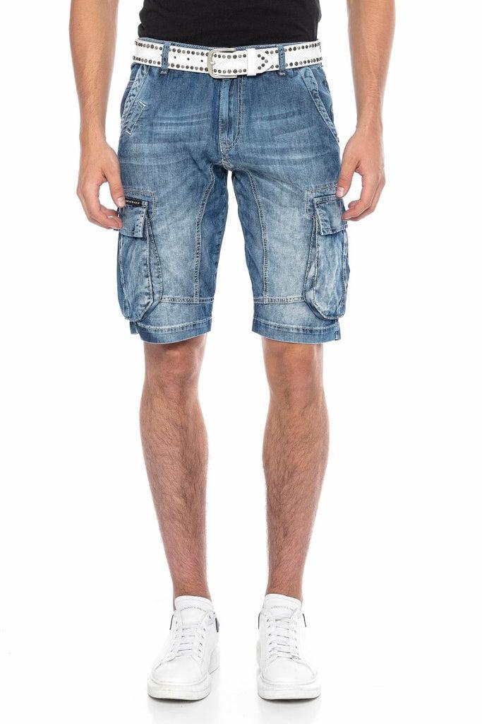 cipo & baxx CL215 Men's Classic Pocket Cargo Denim Shorts BLUE