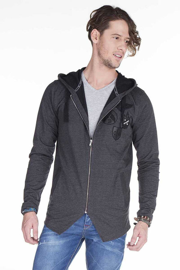 Cipo & Baxx CL238 Embroidered Hooded Long Men's Sweatshirt ANTHRACITE