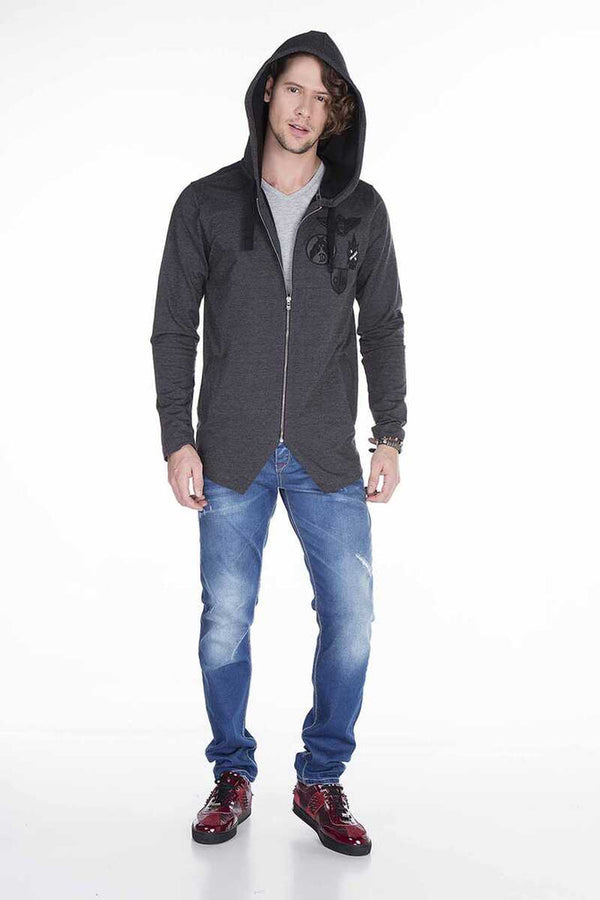Cipo & Baxx CL238 Embroidered Hooded Long Men's Sweatshirt ANTHRACITE