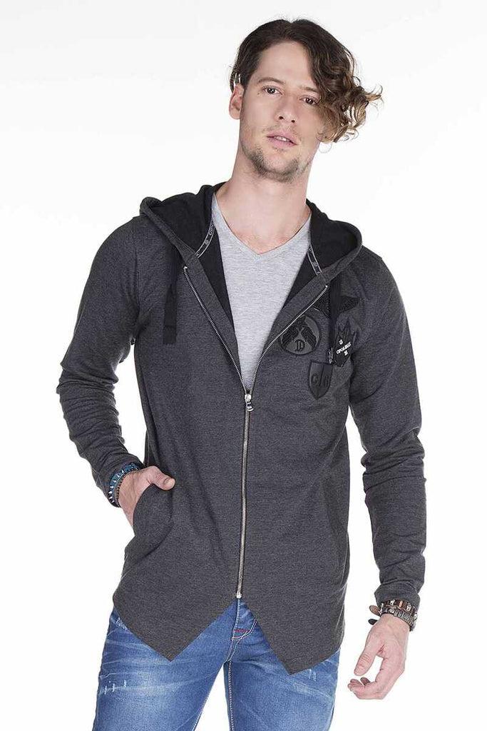 cipo & baxx CL238 Embroidered Hooded Long Men's Sweatshirt ANTHRACITE