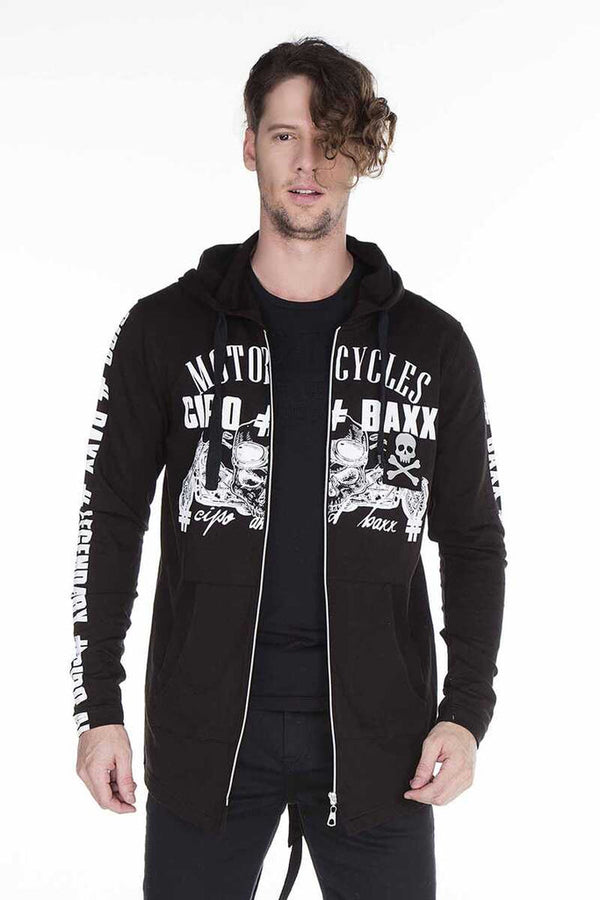 Cipo & Baxx CL239 Skull Printed Hooded Long Sweatshirt BLACK