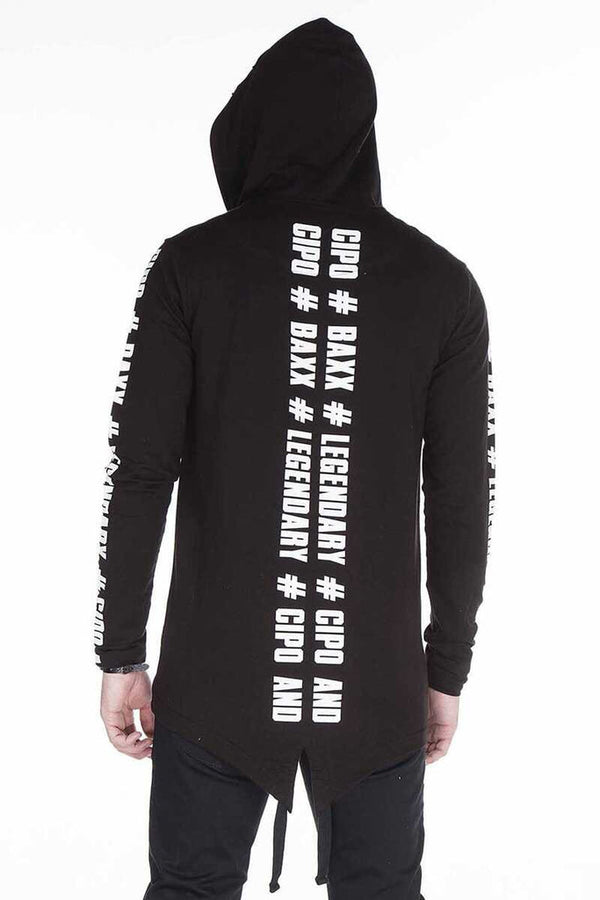 Cipo & Baxx CL239 Skull Printed Hooded Long Sweatshirt BLACK