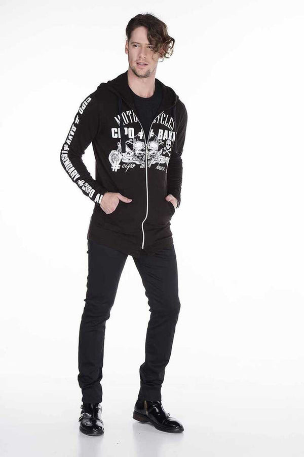 Cipo & Baxx CL239 Skull Printed Hooded Long Sweatshirt BLACK