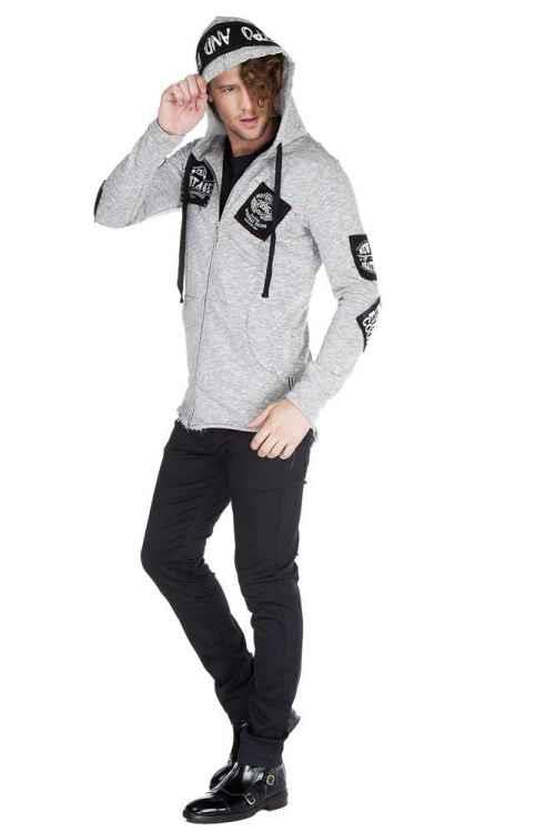Cipo & Baxx CL240 Appliqued Hooded Long Men's Sweatshirt BLACK