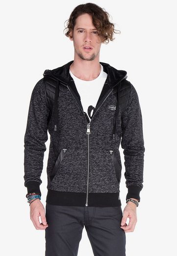 Cipo & Baxx CL251 Leather Piece Hooded Thin Men's Sweatshirt BLACK