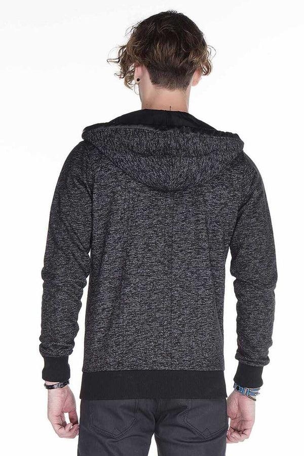 Cipo & Baxx CL251 Leather Piece Hooded Thin Men's Sweatshirt BLACK