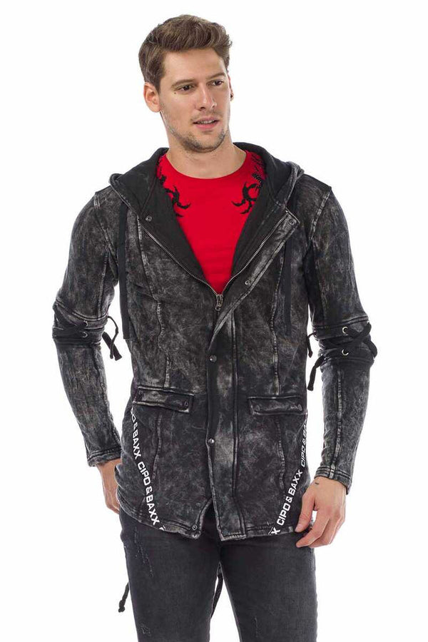 Cipo & Baxx CL257 Lace-Up Hooded Zippered Men's Sweatshirt ANTHRACITE