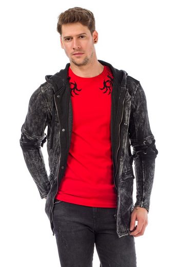 cipo & baxx CL257 Lace-Up Hooded Zippered Men's Sweatshirt ANTHRACITE