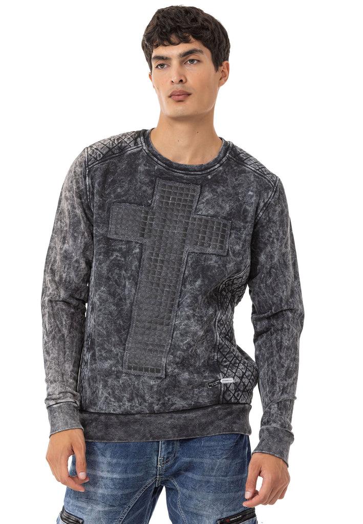 cipo & baxx CL266 Embroidered Long Sleeve Men's Sweatshirt ANTHRACITE