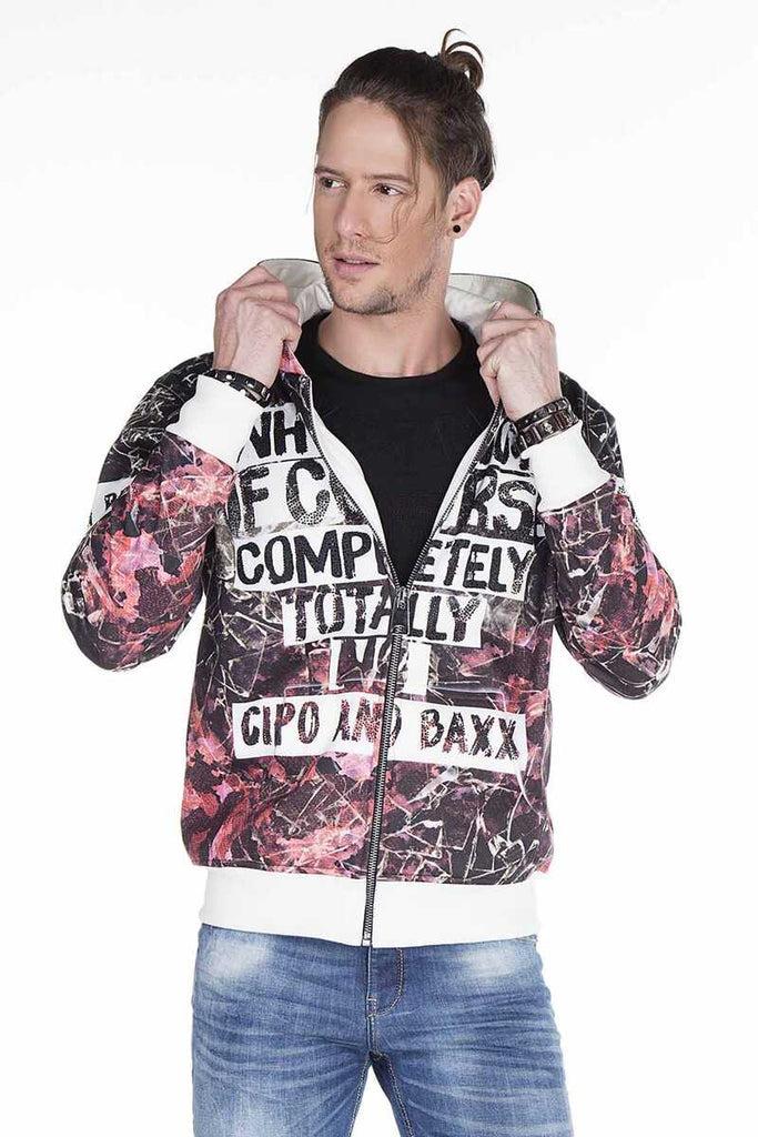 cipo & baxx CL270 Wash Pattern Printed Men's Hooded Sweatshirt BLACK