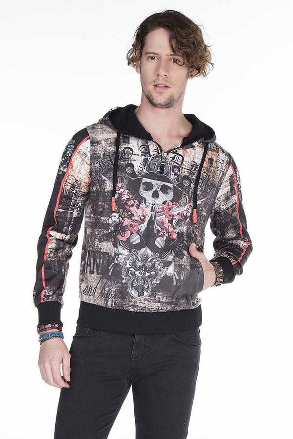 Cipo & Baxx CL272 Gothic Style Skull Printed Men's Sweatshirt BLACK