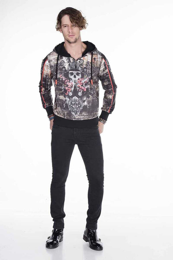 Cipo & Baxx CL272 Gothic Style Skull Printed Men's Sweatshirt BLACK