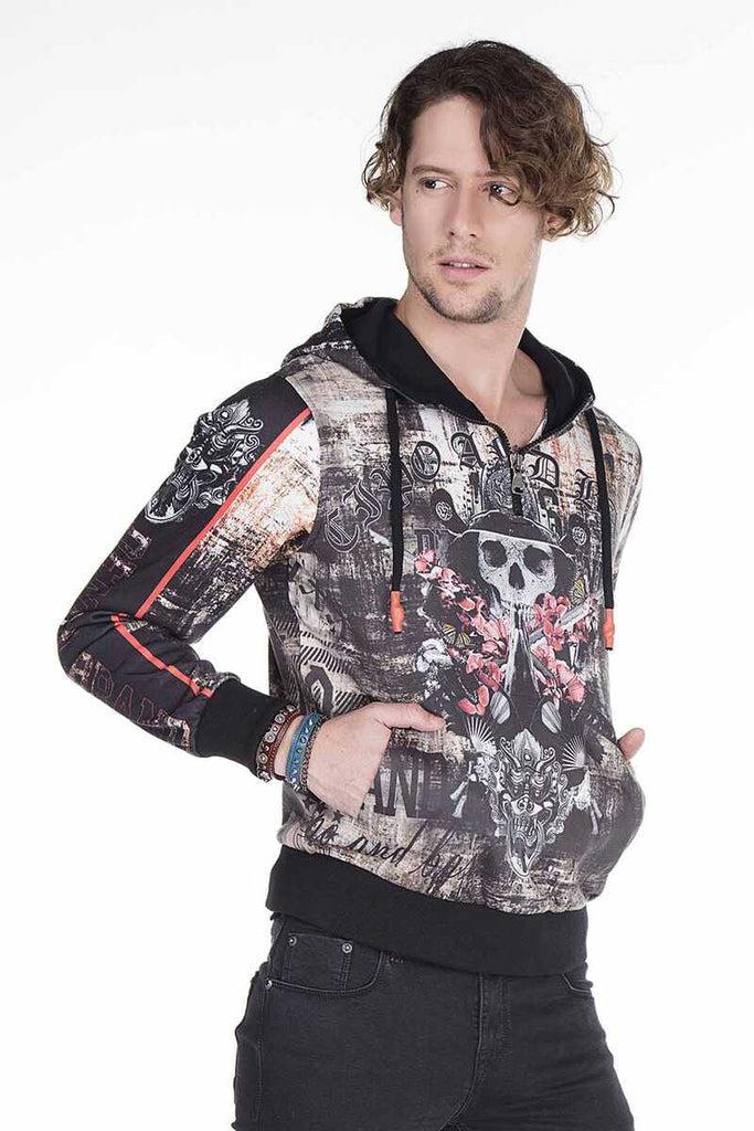 cipo & baxx CL272 Gothic Style Skull Printed Men's Sweatshirt BLACK