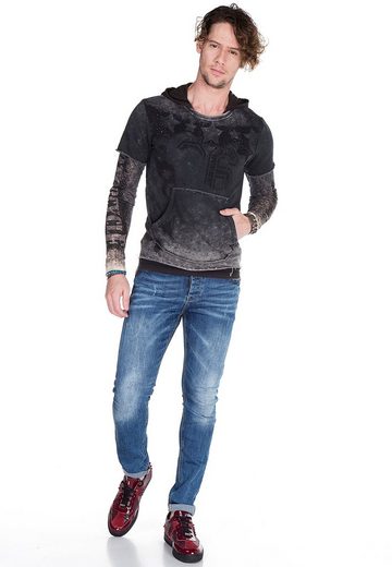 Cipo & Baxx CL279 Printed Stone Embroidered Men's Hooded Sweatshirt INDIGO