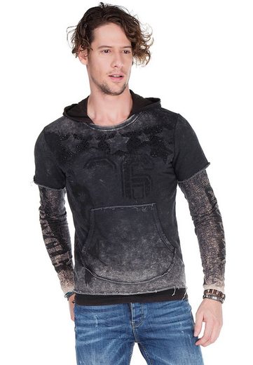 cipo & baxx CL279 Printed Stone Embroidered Men's Hooded Sweatshirt INDIGO