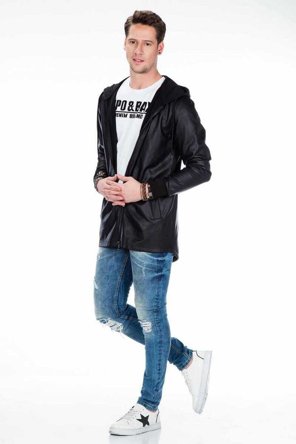 Cipo & Baxx CL295 Long Plain Men's Sweatshirt With Sweatshirt BLACK