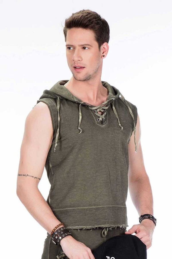 Cipo & Baxx CL298 Hooded Pocketed Men's Sweat Undershirt KHAKI