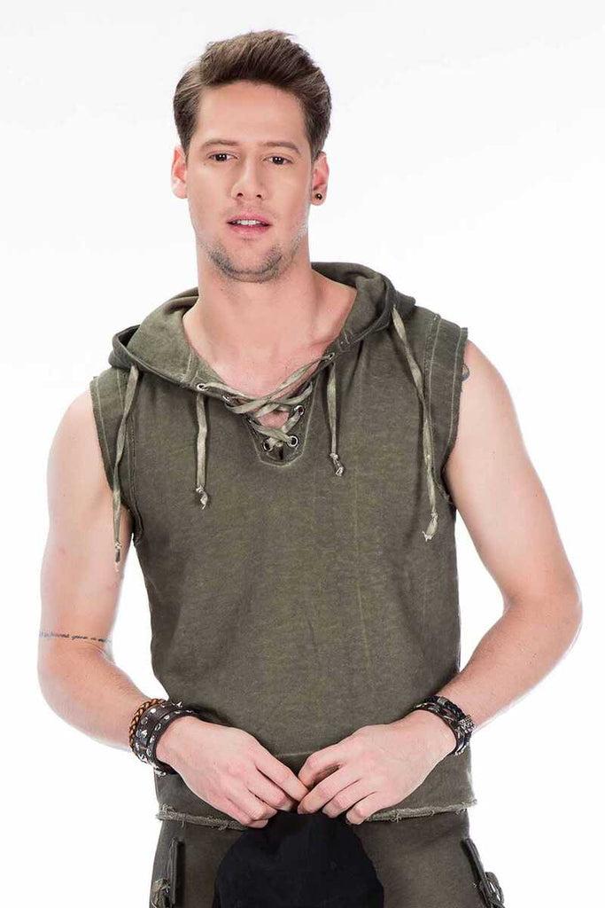 cipo & baxx CL298 Hooded Pocketed Men's Sweat Undershirt KHAKI