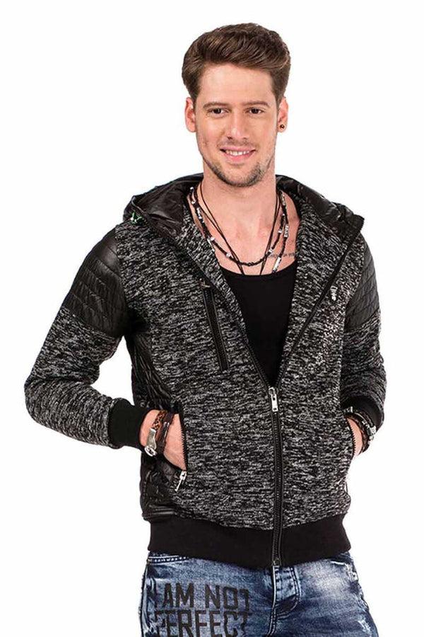 Cipo & Baxx CL310 Leather Detailed Zippered Slim Fit Men's Zip Hoodie NAVYBLUE