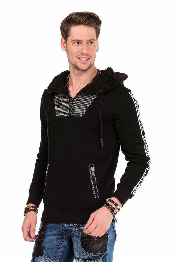 Cipo & Baxx CL311 Hooded Men's Hoodie With Zipper Collar BLACK