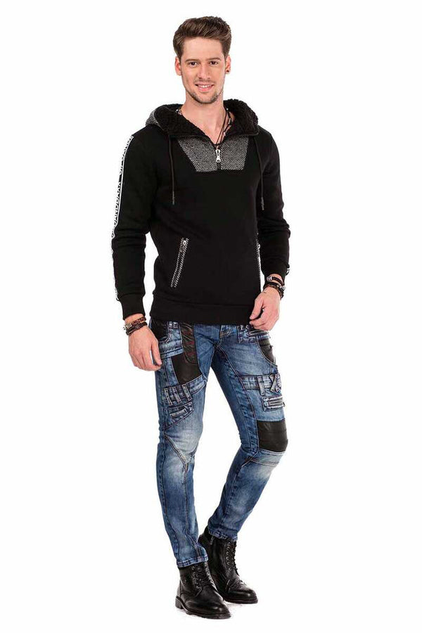Cipo & Baxx CL311 Hooded Men's Hoodie With Zipper Collar BLACK