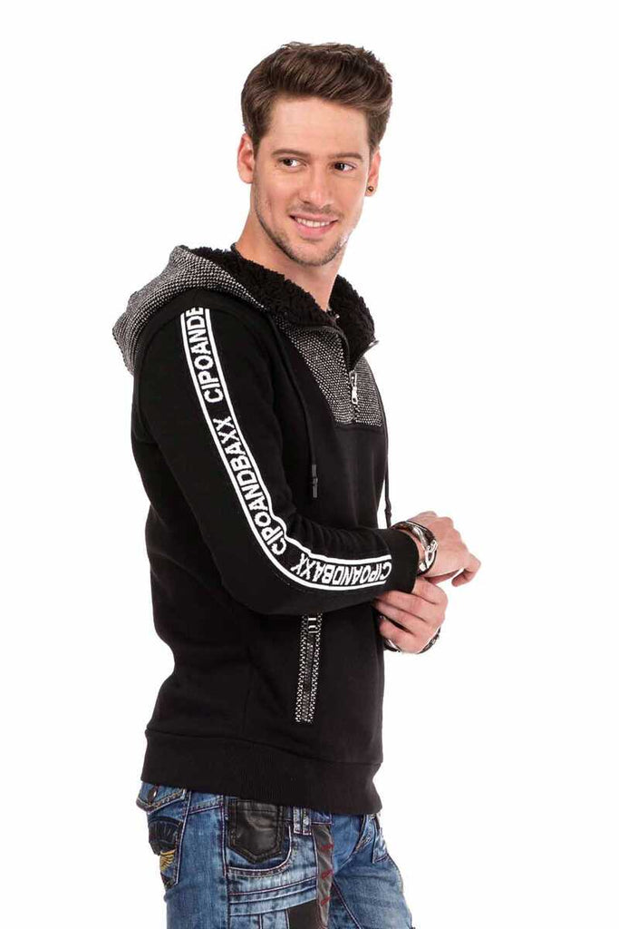 cipo & baxx CL311 Hooded Men's Hoodie with Zipper Collar BLACK